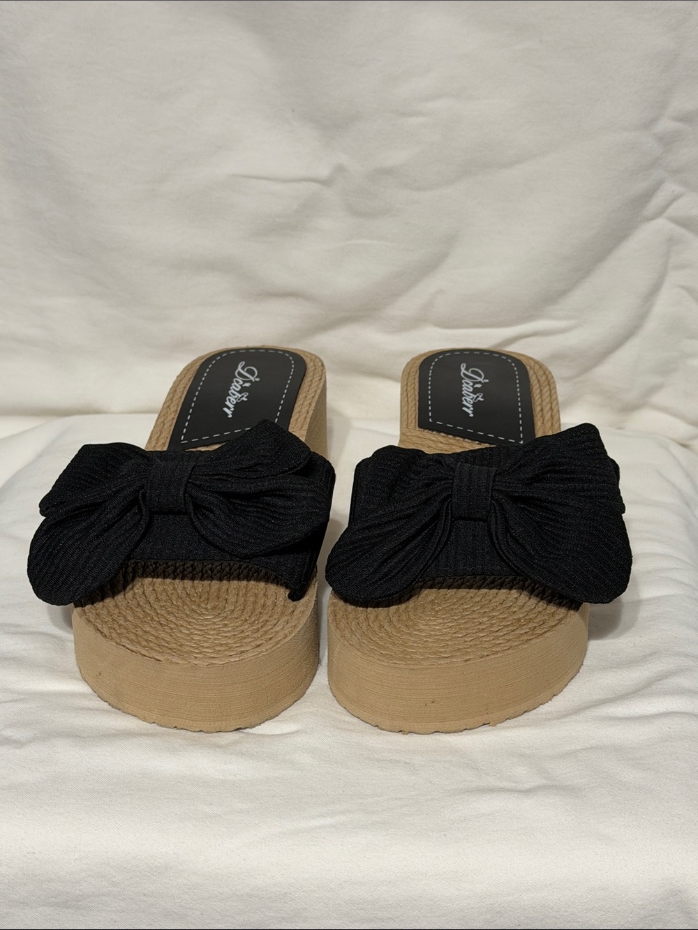 Black Bow Platform Slide Sandals by